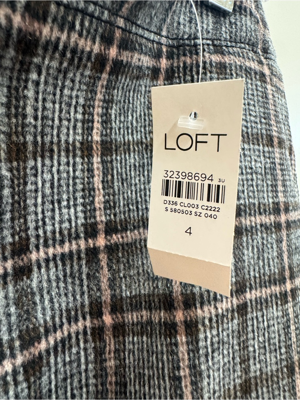 LOFT Gray Plaid Pencil Skirt with Pink Windowpane
